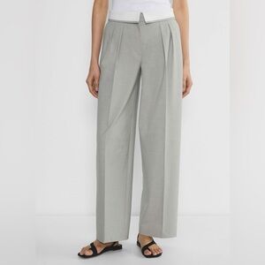 Babaton Bureau Pant - Wide-Leg Pleated Trousers - Light Gray